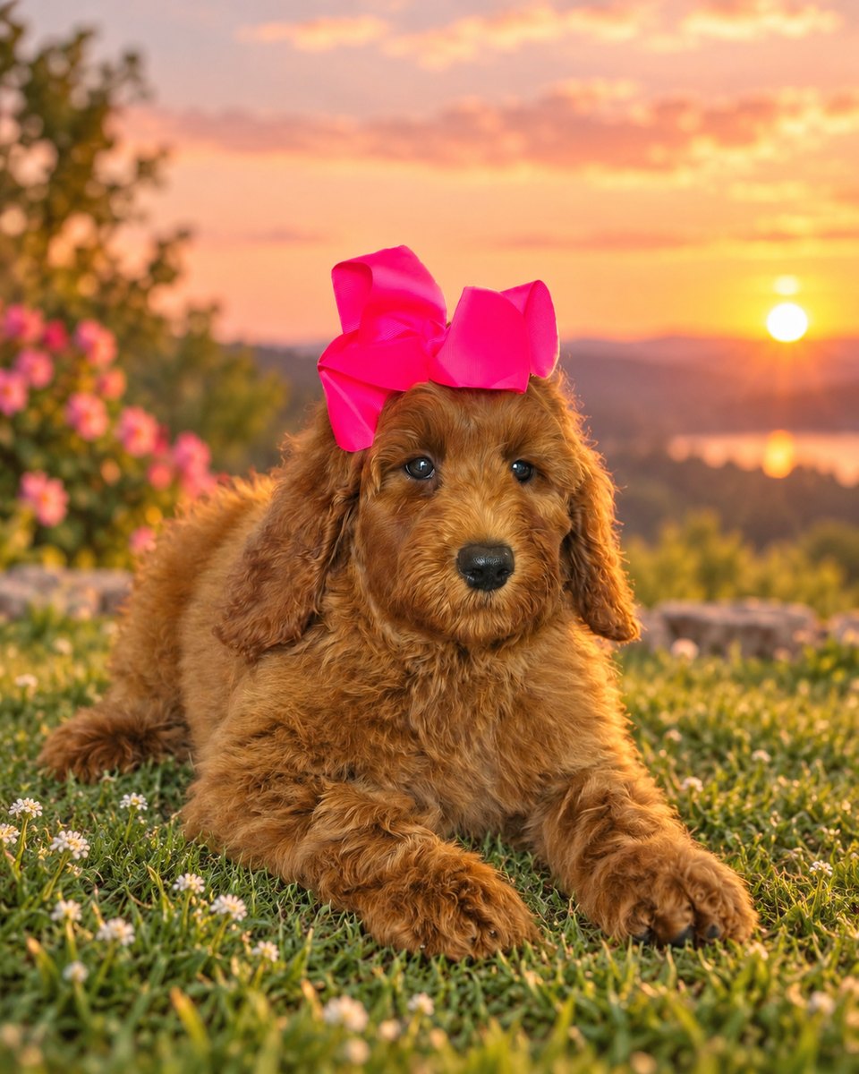Charlie Rae's Pink Bow Girl, Multigen Standard Goldendoodle puppy at Texas Doodles